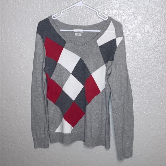 VAN HEUSEN Argyle long sleeve Gray sweater - Picture 2 of 6